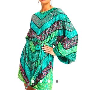 ASOS Sequin Belted Chevron Mini Dress Mardi Gras